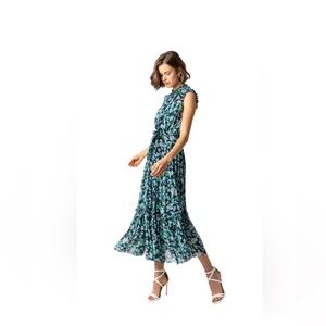 Zimmermann Moncur Frill Maxi Dress Blue Floral Ruffle Silk Size 2